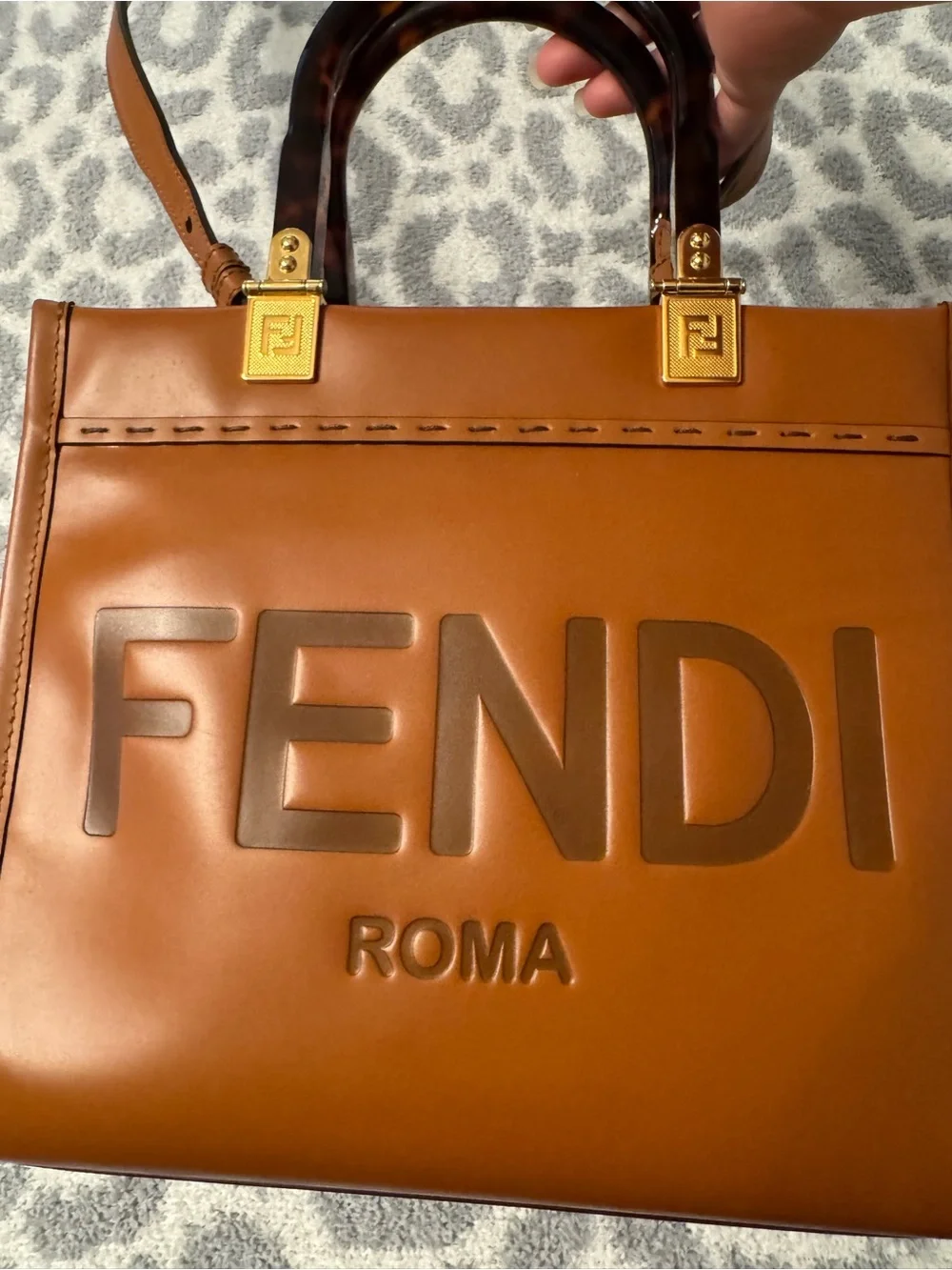 Fendi Sunshine Leather Tote with Tortoiseshell Handles